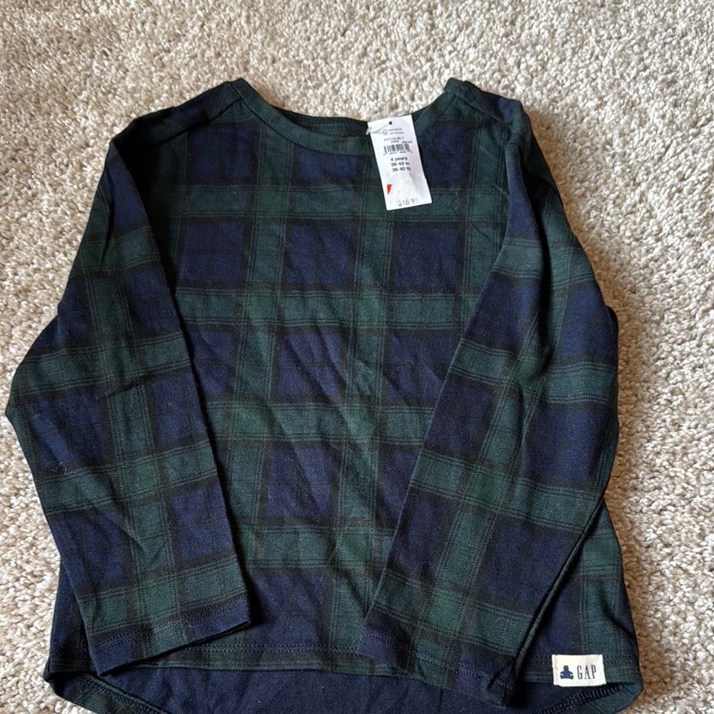 GAP Kids Green and Blue Plaid Shirt